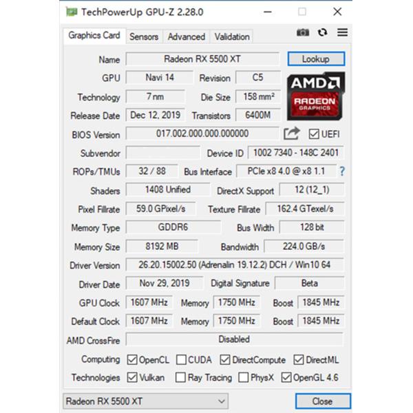 PCWINMAX Radeon RX 5500 XT Graphics Card 8GB GDDR6 128bit HD 2XDP PCI Express 4.0X8 Dual Fan