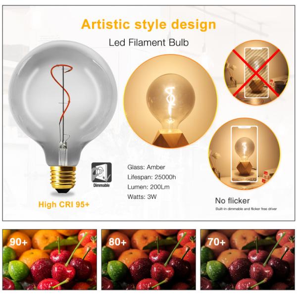 G125 Spiral LED Filament Bulb OEM Energy Saving LED Lamp 135lm