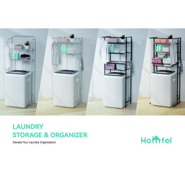 Expandable 2/3-Tier Laundry Room Shelf Over Washing Machine Storage Rack Space Saver Shelving Units With Rod