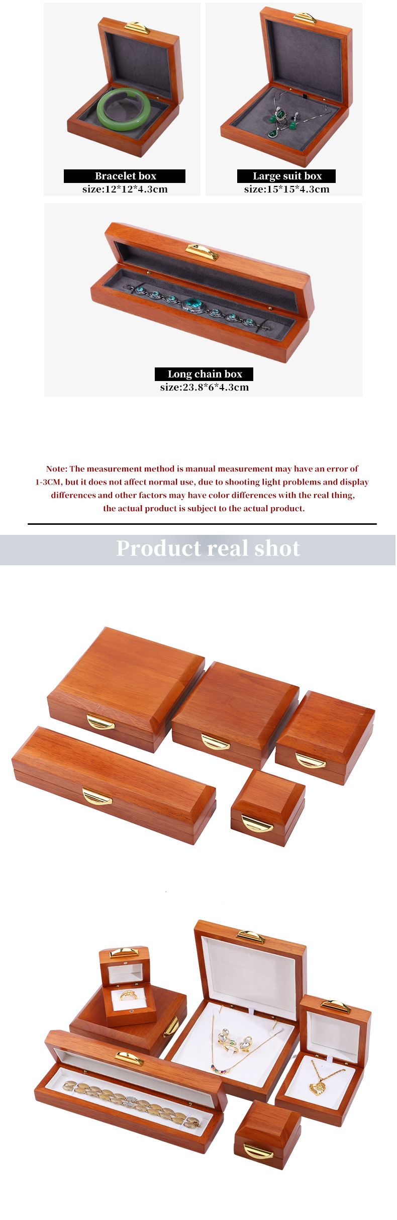 Handmade Rectangle Custom Logo Wooden Jewelry Box For Bracelet Necklace Ring Set