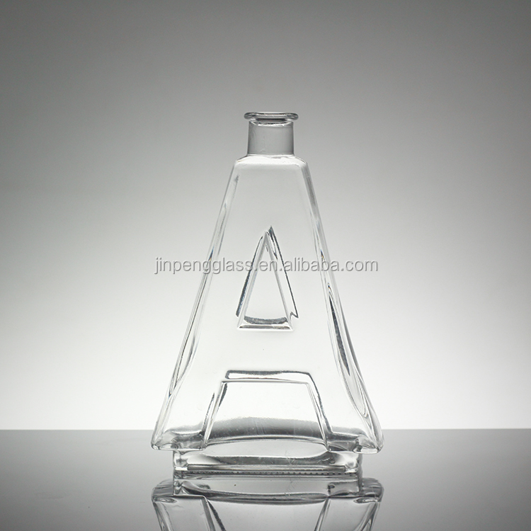 Base Material Glass Bottle with Unique Letter Shape and Cork Cap