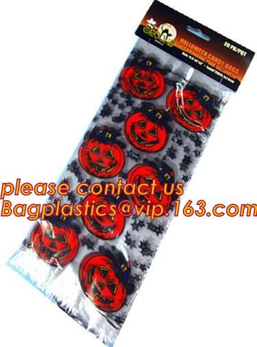 Plastic Halloween Treat Gift Bags Christmas Candy Bags,50pcs Halloween treat bag/ PE bag/gift bag with opp bag and heade