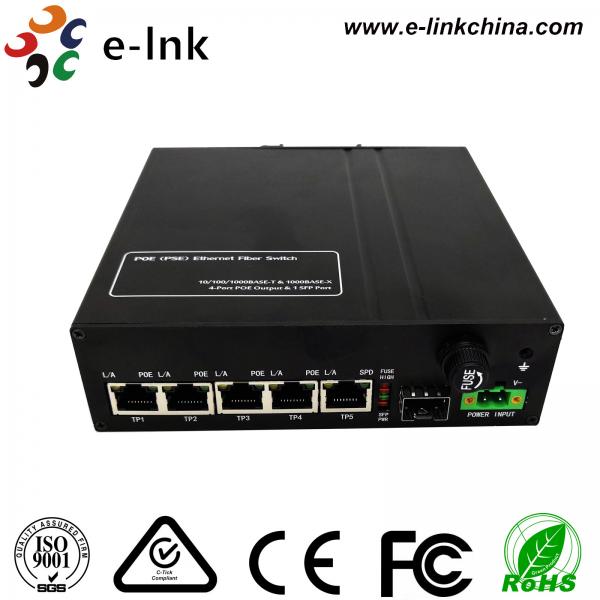 Cheap 10-18VDC Input Industrial Ethernet POE Switch With 5 Ports Gigabit POE+ 1 SFP Port for sale