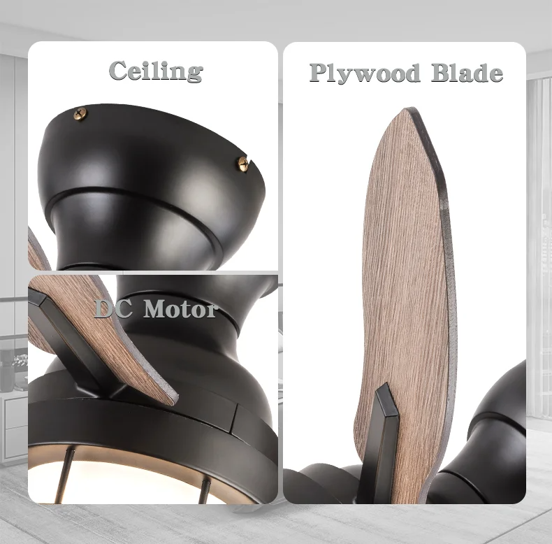 Farmhouse Bar Restaurant 36" Industrial Small wood Ceiling Fan with Light (WH-VLL-44)