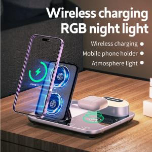 China Multi Function  Qi Wireless Charging Stand 110KHz Dimming Black Convenient on sale