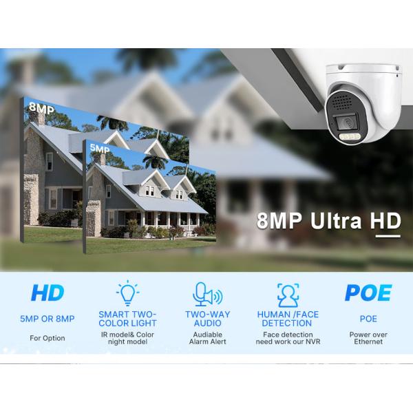 Metal Turret Dome 8 Channels Indoor Face Detection IP66 H.265 4K 8MP Wired POE IP Network Security Home CCTV Camera System