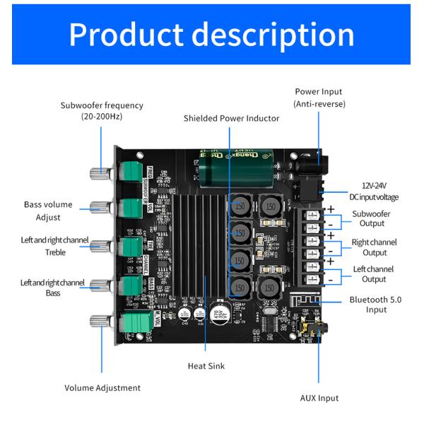 ZK-TB21 5.0 Subwoofer 50W*2+100W 2.1 Channel Power Audio Stereo Bass AMP TPA3116D2 Amplifiers Board ZK-TB21