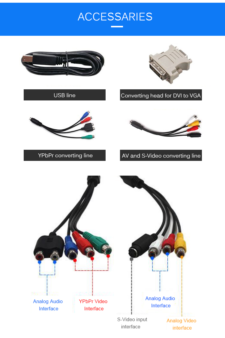 1920x1080P60 USB Capture Card For Live Streaming HDMI/SDI/VGA/S-Video/YPbPr/AV Input