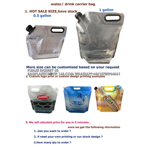 1 Gallon 1/2 Gallon 3 Liter 5 Liter Plastic Stand Up Water Beverage Drink Liquid Spout Pouch Packaging Bag