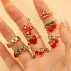 Quality 3.565g 8# Copper Finger Ring Strawberry Round Ring wholesale
