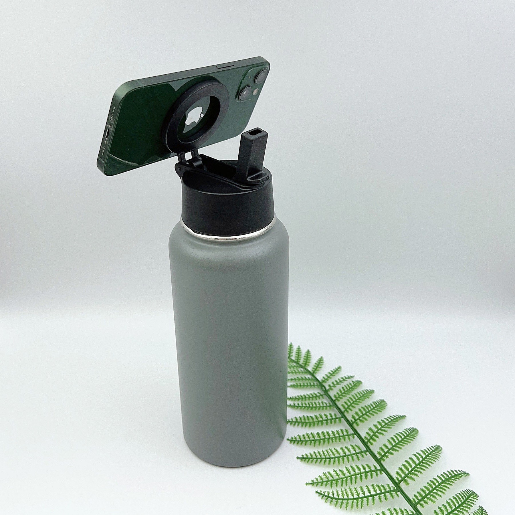32oz Space Cup With Mobile Phone Magnetic Suction Cover, Stainless Steel Vacuum Wide Mouth Insulated Cup, Large Capacity