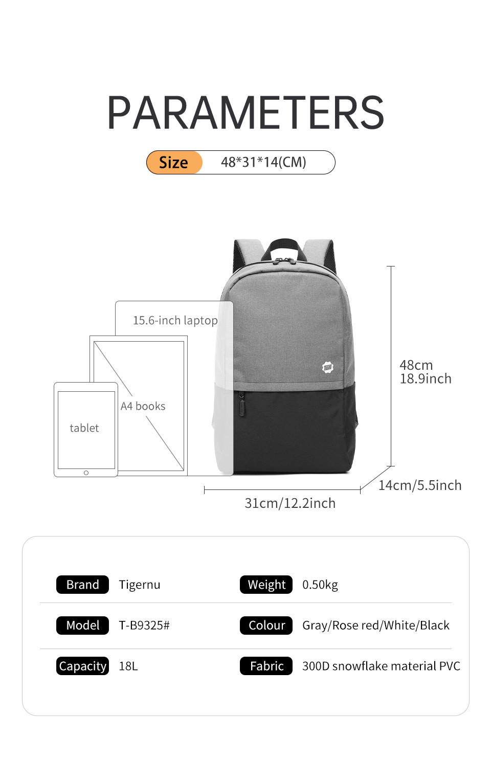 300D Snowflake PVC Travel Laptop Backpack Waterproof 15.6 Inches Light Weight Casual
