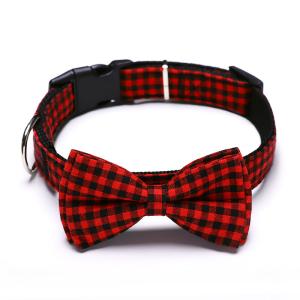 Quality Plaid Style Pet Training Collars Bow Tie Adjustable Custom Cat Dog Collar wholesale