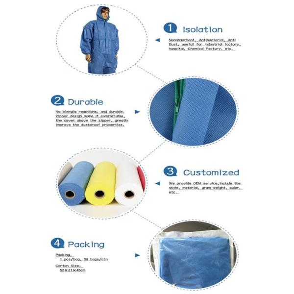 Germ Free Hooded Disposable Work Suits With SGS ISO9001 TUV Approved