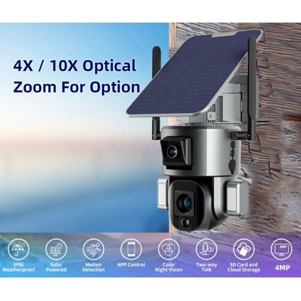 10X Optical Zoom Dual Lens Security Camera IP65 Outdoor Solar 4G CCTV Camera
