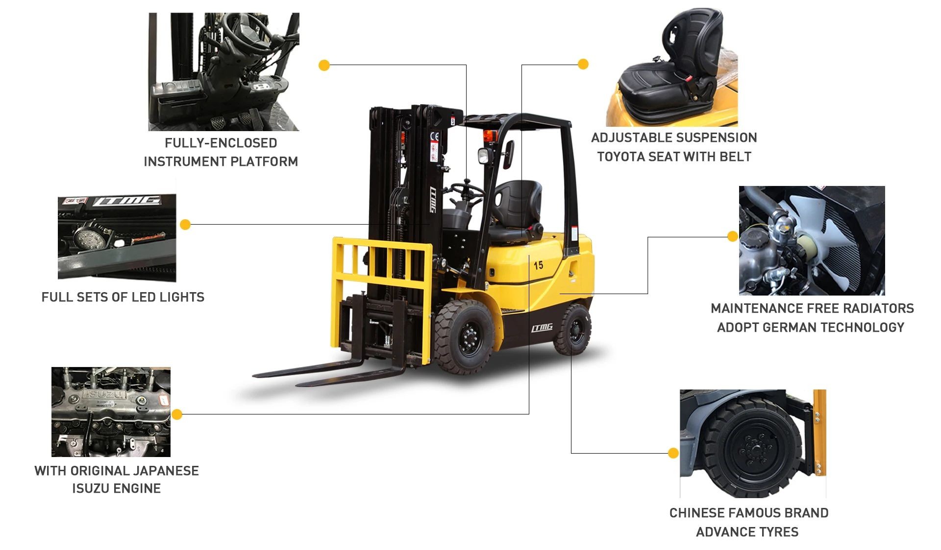Isuzu C240 Engine 3-Ton Small Diesel Forklift Truck With Clamp Parts