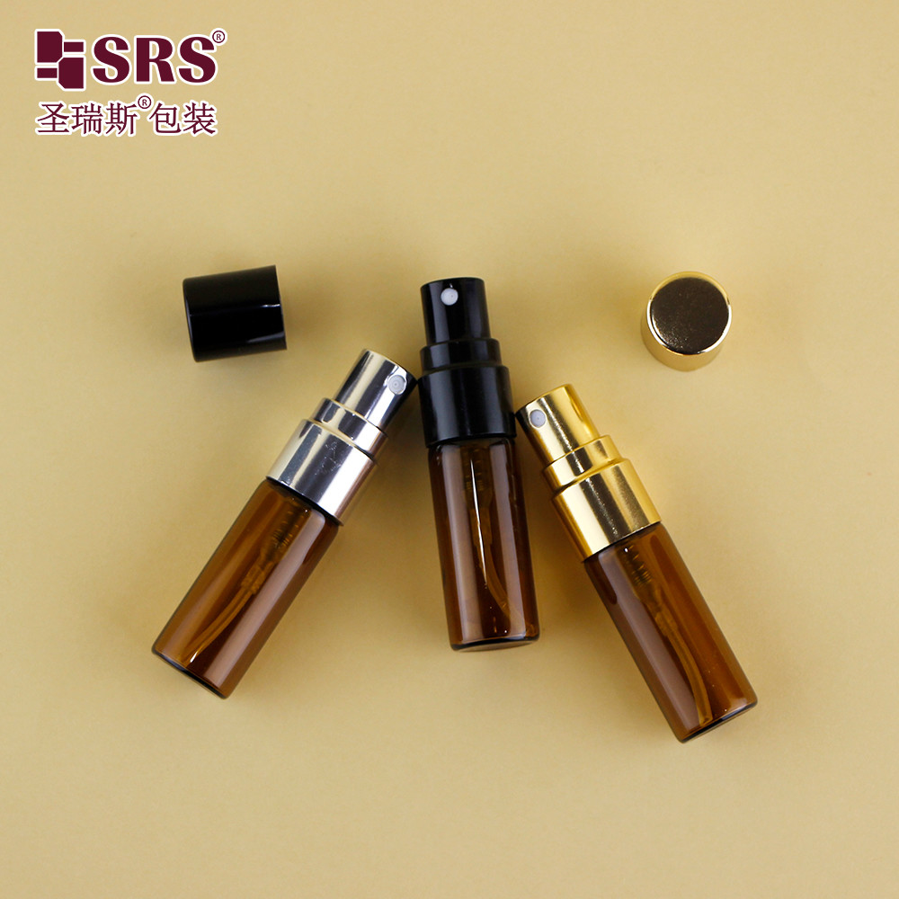 BLPA-3ML Amber Vial Tube Glass Bottle With Aluminum Gold Sprayer Pump For Perfume