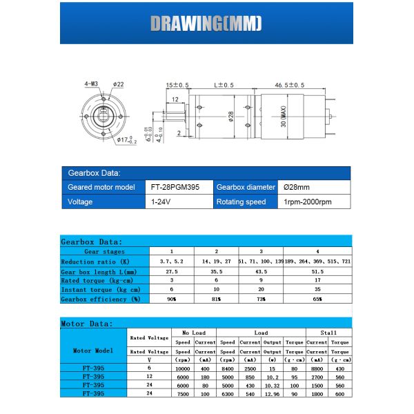 FT-36PGM555 High Torque Muted Gear Electric Motor High Speed 2-1500rpm 6V 12v 24V DC Planetary Gear Motor for Clearing Brushes
