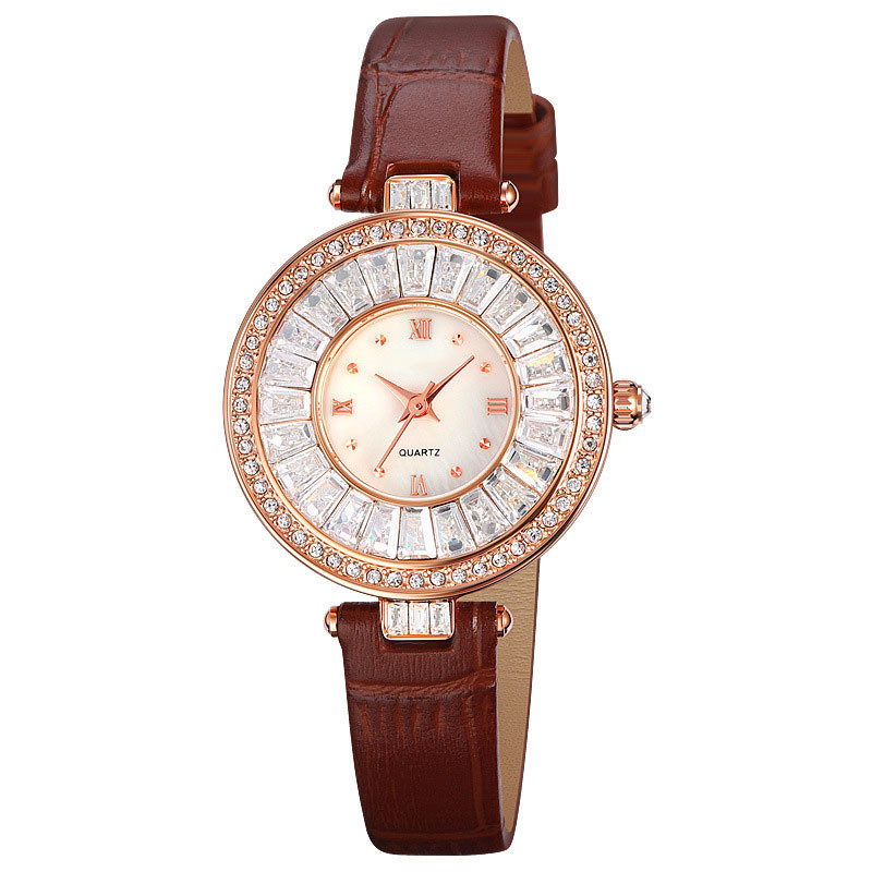 Round Case Casual Luxury Watch Quartz Leather Watch Waterproof For Lady