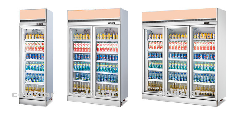 Supermarket Display Refrigerators Two Glass Door Beer Fridge Upright Drink Beverage Cooler