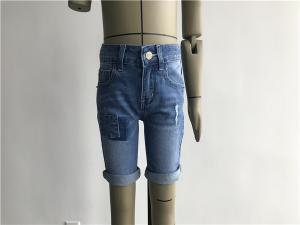 China Light Wash Boys Denim Jeans , Stretch Denim Shorts With Patch / Rip TW78601 on sale