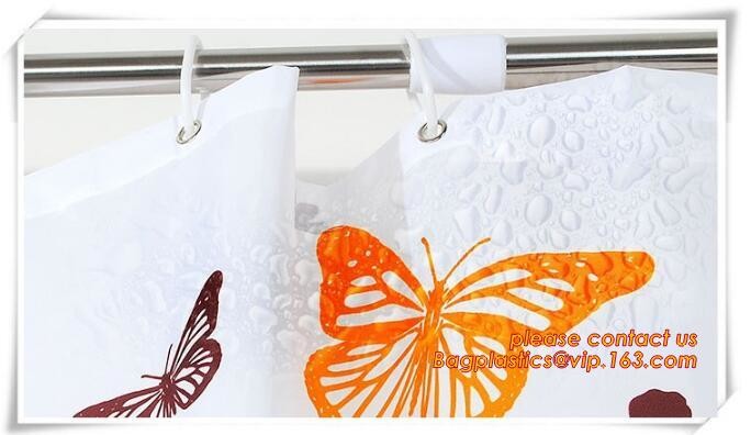 polyester hook shower curtain, PEVA Material and Eco-Friendly, Home Textile Fabric,Bathroom 3d printing polyester shower