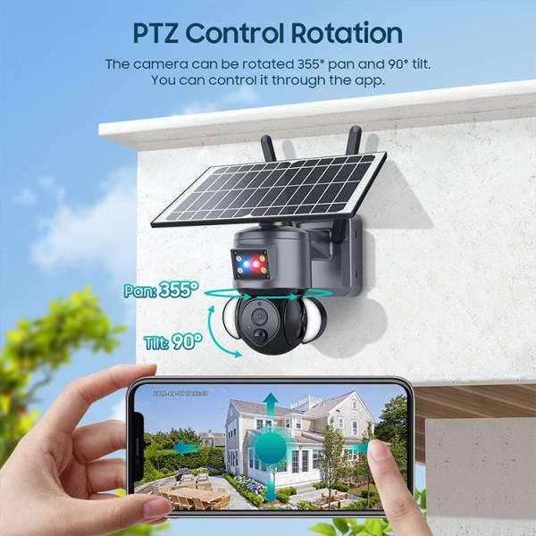 Outdoor PTZ Low Power Solar 4G Camera With 2 Sets Floodlight