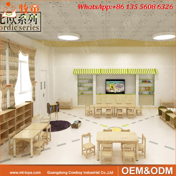 High quality early childhood classroom furniture supplies kids wooden 6 seats rectangle table