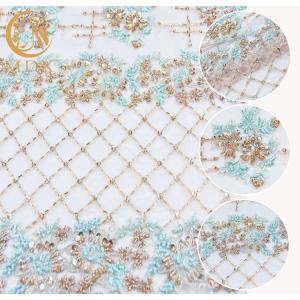 Quality Popular Sequin Lace Fabric 140cm Width Handmade Green Lace Material wholesale