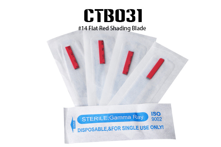 #14 Pin Flat Red Microblading Shading Blade for Single Use and Sterilized