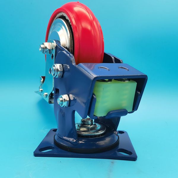 Mobility Durability Industrial PU Heavy Duty Spring Loaded Bearings Castor Wheels Singel 4"rigid Swivel Gates