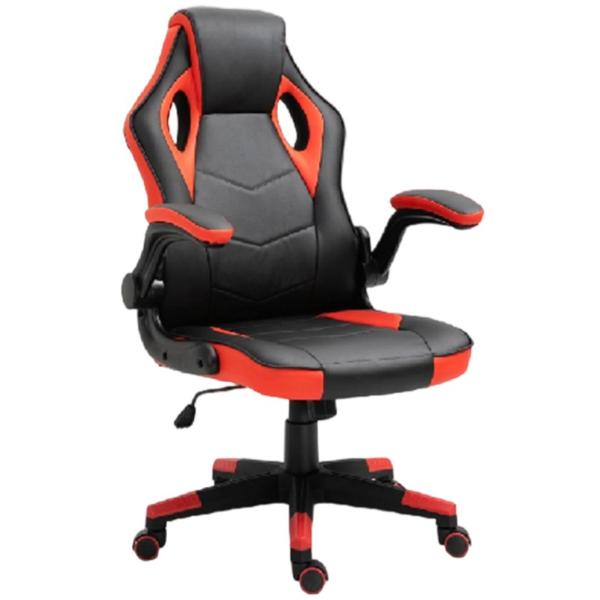 Ergonomic Gaming Desk Chair 350mm Nylon Base With PU Casters 100mm Gas Lift And Flip-up Armrests With PU Padding For Flexible Support