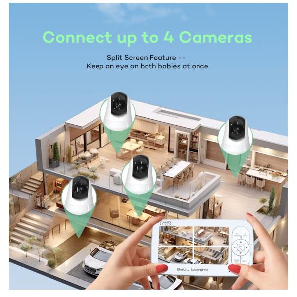 Pan Tilt Digital Zoom Infant Video Babyphone 2 Way Full HD Monitor with Functions and Rechargeable Battery 5000mAh