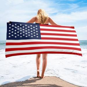 China Custom 400gsm Microfiber Beach Towel With American Flag on sale
