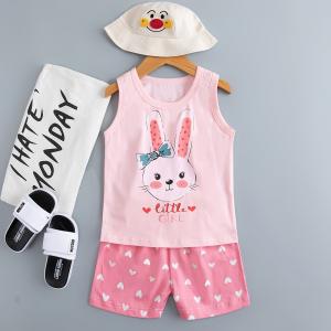 China Pink Children Rabbit Print Pyjamas Age 3 Soft Cotton short sleeved on sale