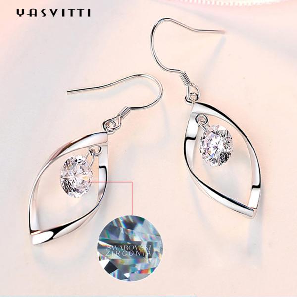 1.61 Inch 0.04oz Real Silver Heart Earrings 5A Zirconia Leaf Shape Earring