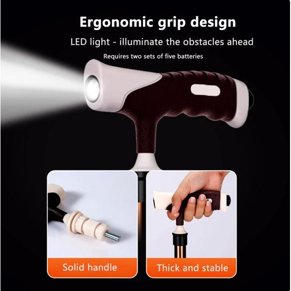 Premium Aluminum Brown Walking Cane with Quad Base for Stability