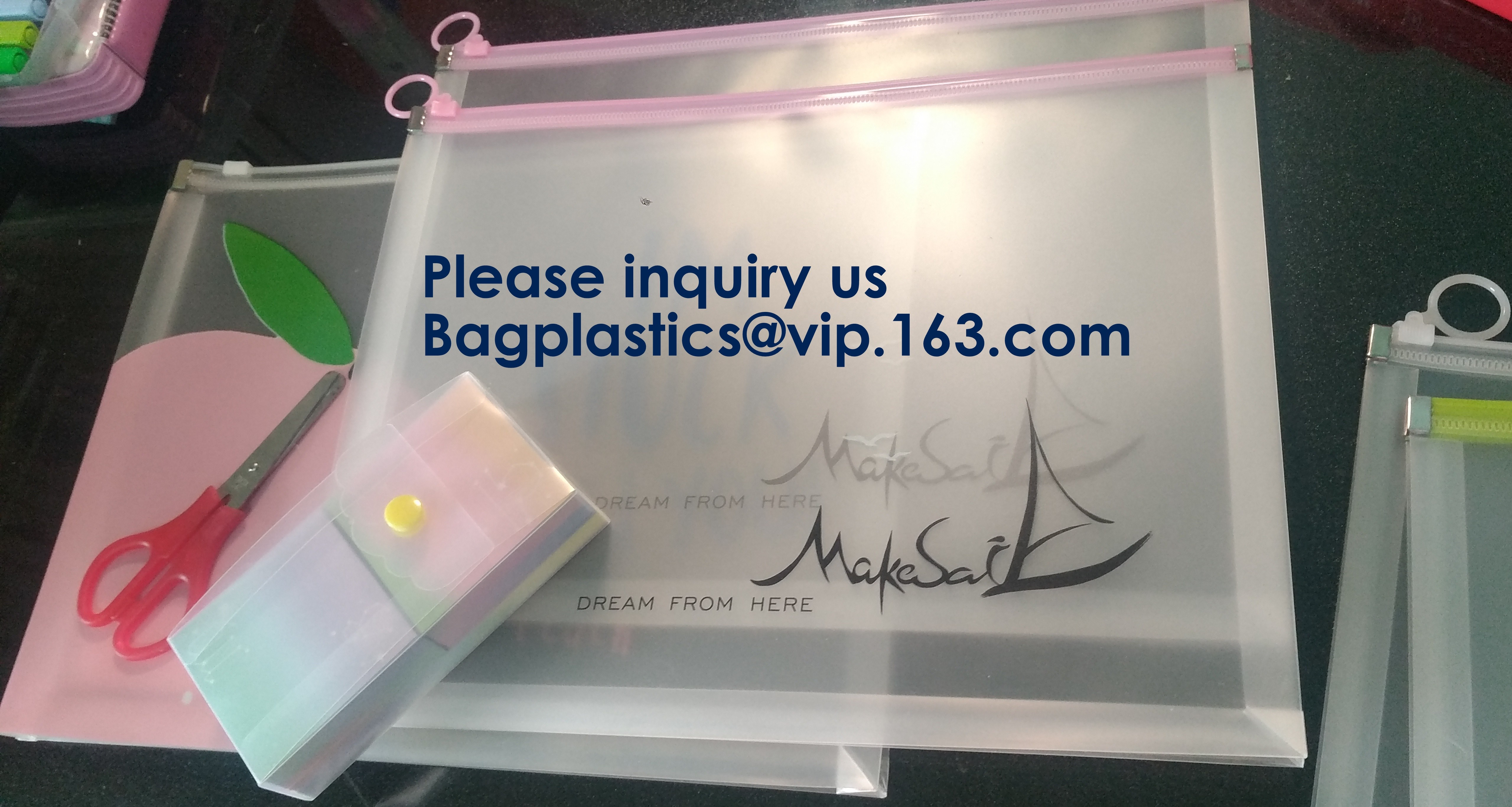 Waterproof Clear Plastic File Document File Bag For Bill Invoice Note File,Zip Plastic EVA Bags Blank Packaging Pouch