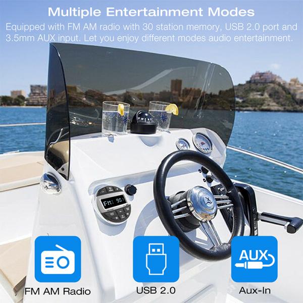 GRANDnavi Universal Marine Stereo Single Din Waterproof Level IPX5 MP3 Multimedia