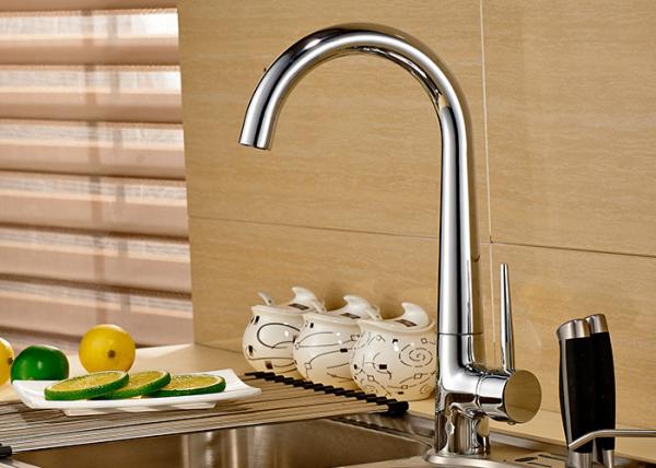 Modern ROVATE Single Lever Kitchen Faucet , Chrome Kitchen Faucet Polished