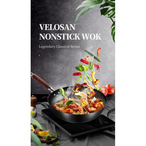 9.3cm Deep Classic Stir Frying Pan Chemical Free Uncoating With Wooden Handle
