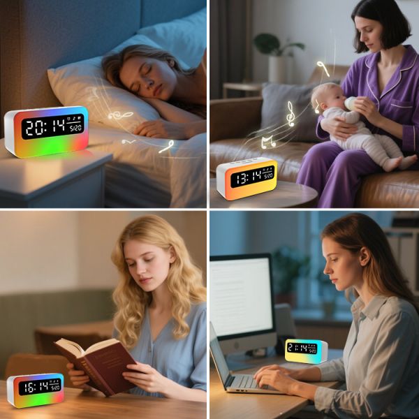 5V Voltage Multi level Dimming Bluetooth Speaker Smart Alarm Clock Bedroom Bedside Night Light Cozy Sleep Ambient Light