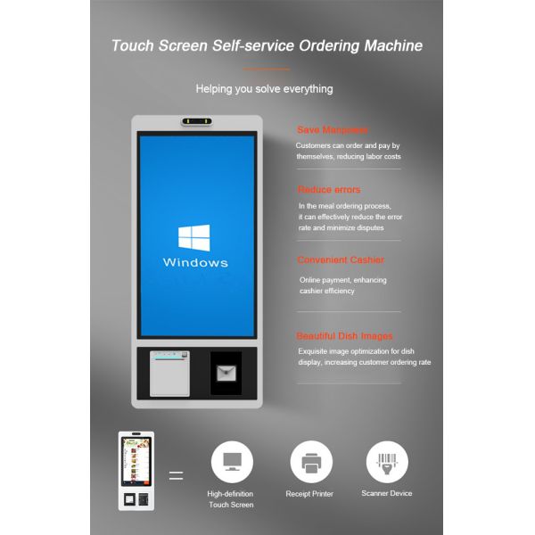 Factory Price 32 inch Windows System with Touch Screen Wall Mounted Vending Machine Self Service Ordering Kiosk