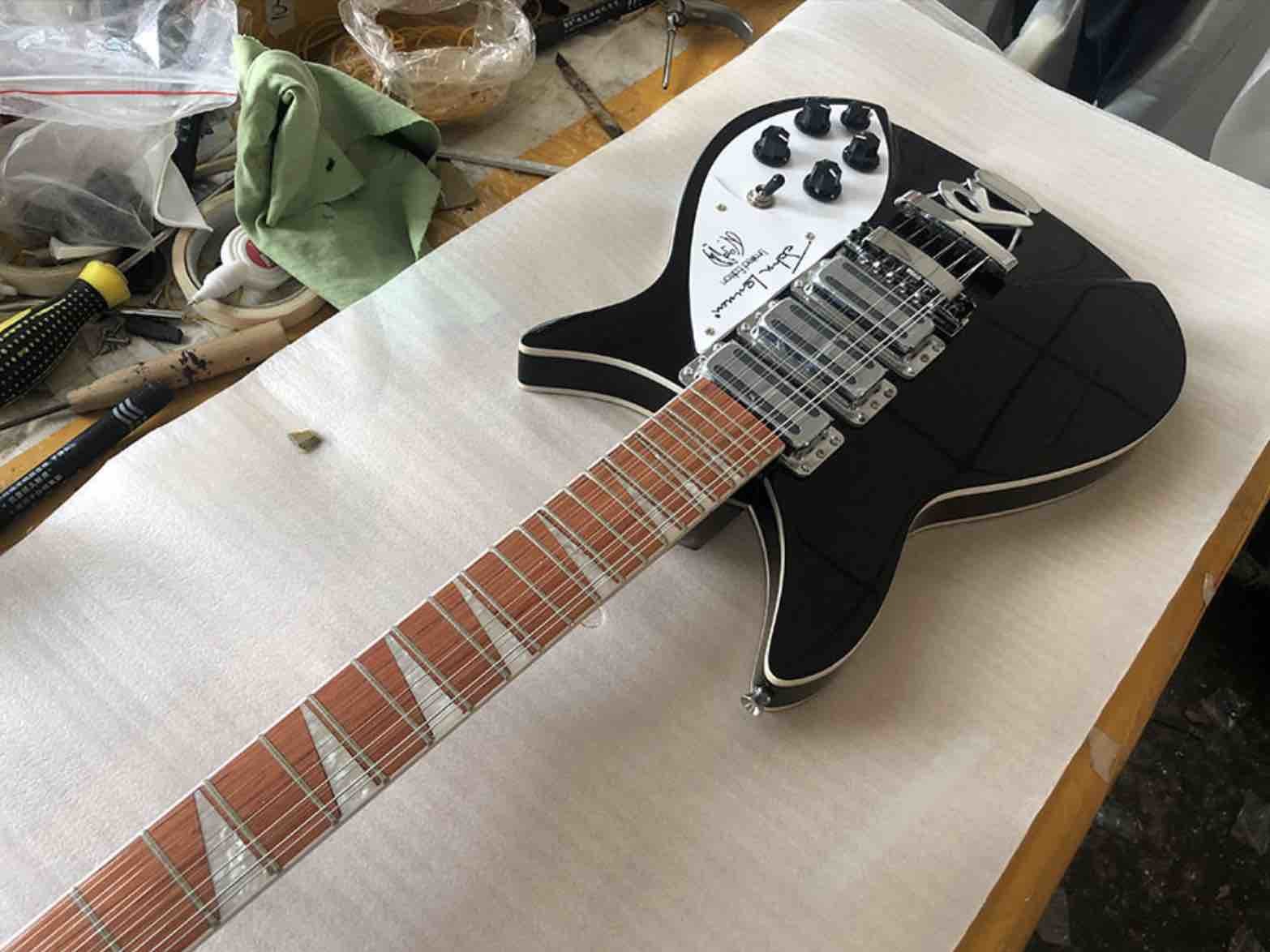 Body Celluloid Back Side 12 Strings Ricken 325 Electric Guitar BlackMahogany Body Rosewood Fingerboard Accept Customized