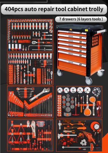 404pcs Mobile Tool Cabinet On Wheels 7 Drawers Auto Repair Tool Trolley