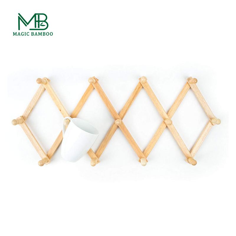 Functional Bamboo Accordion Style Wall Mounted Hook for Organizing Behind Doors/Walls