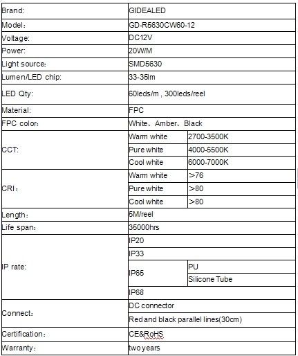 SMD5630,DC12V Waterproof LED flexible strip,IP65,higher energy-saving led strip