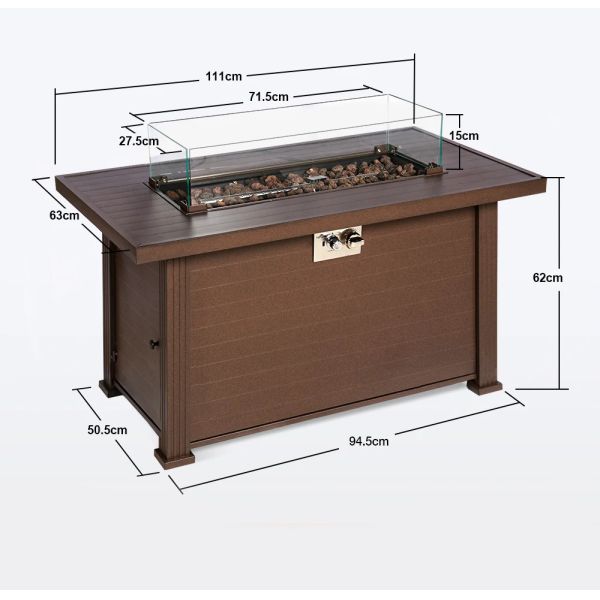 50,000BTU Auto Ignition Propane Fire Pit Black Tempered Glass Top Clear Glass Rock