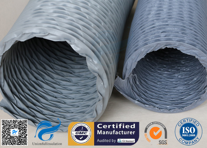 PVC Coated Fiberglass Fabric HAVC Flexible Air Duct 200MM Grey 260℃ Waterproof