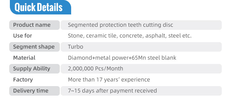 Stone Cutting Disc Customized with OBM Support T Type Protection Teeth Diamond Tools